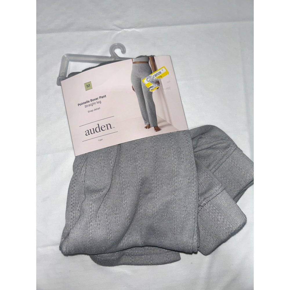 Auden Women Pointelle Boxer Pant Straight Leg Snap Detail Heather Gray Size M